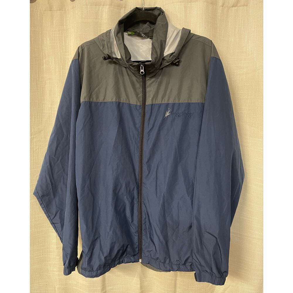 Frogg Toggs Mens Windbreaker Jacket Blue Gray Hooded Outerwear Full Zip Size M/L